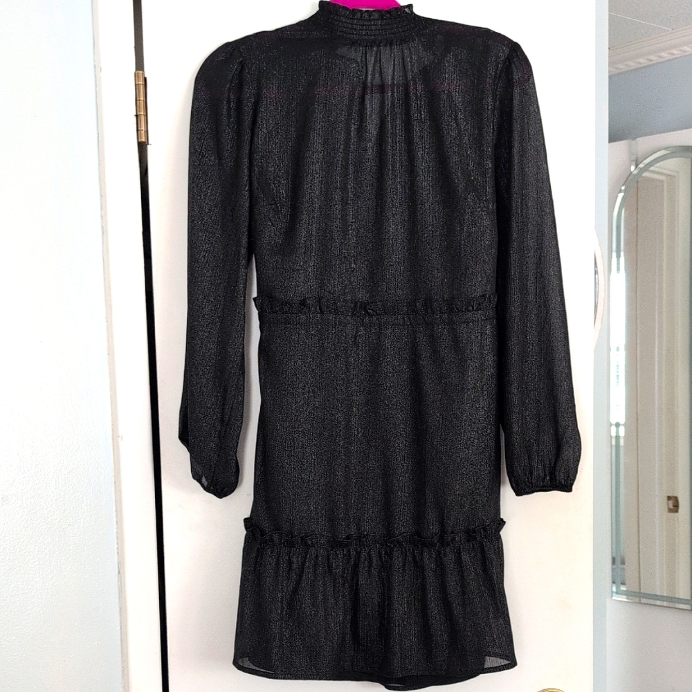 Loft NWT Black with silver shimmer dress. Includes black slip. MEDIUM petite